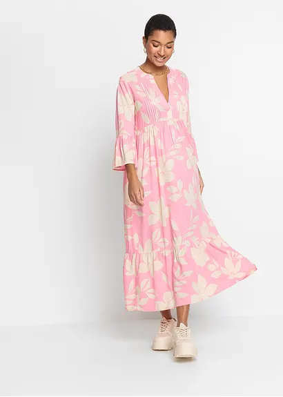 bonprix Geblümtes Maxikleid mit V-Ausschnitt aus nachhaltiger Viskose Großer Ausverkauf