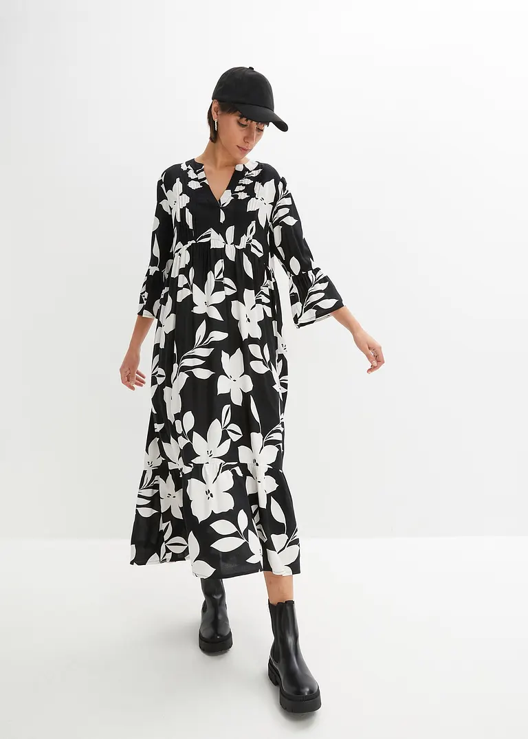 bonprix Geblümtes Maxikleid mit V-Ausschnitt aus nachhaltiger Viskose Flash Sale