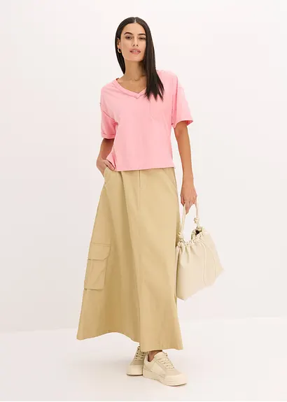 bonprix Trendiges Oversized T-Shirt mit V-Ausschnitt und aufgesetzter Tasche Preisnachlass