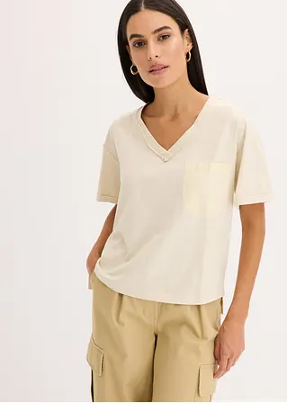 bonprix Trendiges Oversized T-Shirt mit V-Ausschnitt und aufgesetzter Tasche Black Friday