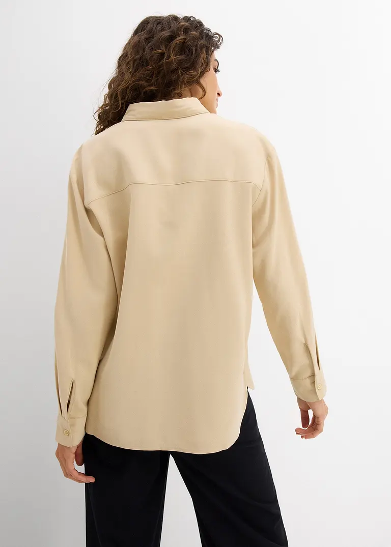 bonprix Bluse mit aufgesetzten Taschen und Knopfleiste - beige Vatertagsangebot