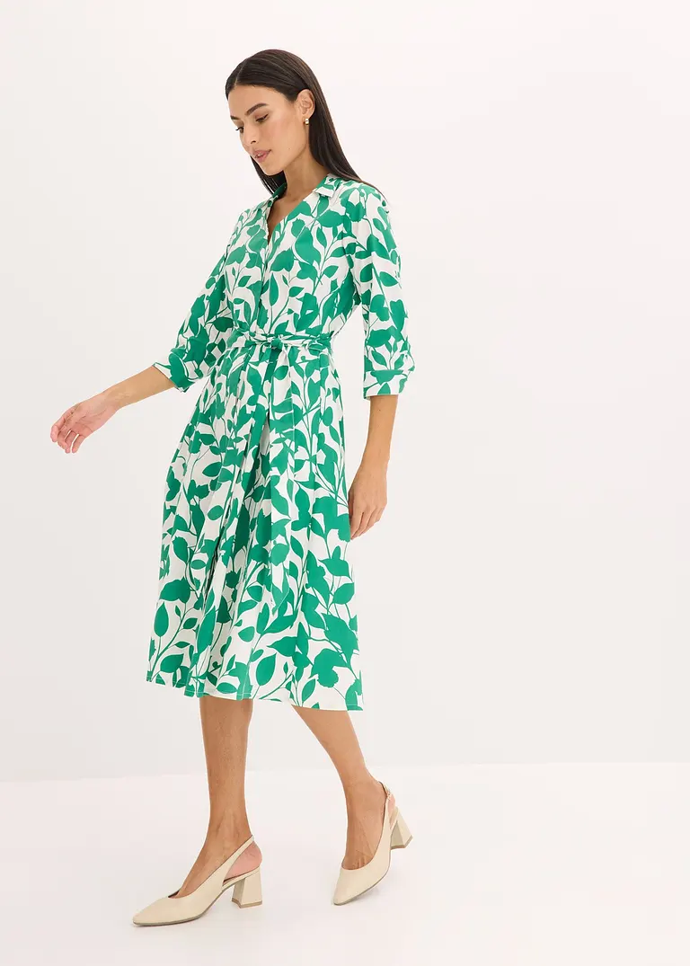 bonprix elegantes Hemdblusenkleid mit floralem Druck - weiß Valentinstagsangebot