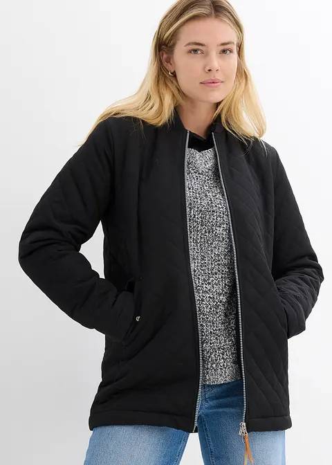 bonprix Modische Long-Steppjacke mit Taschen - schwarz - Damen Saisonale Angebote