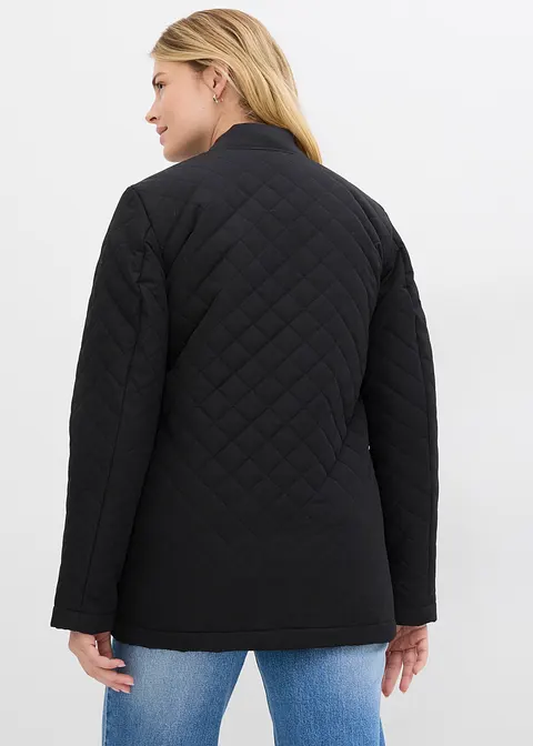 bonprix Modische Long-Steppjacke mit Taschen - schwarz - Damen Saisonale Angebote