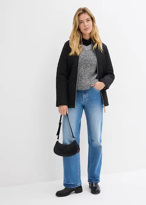 bonprix Modische Long-Steppjacke mit Taschen - schwarz - Damen Saisonale Angebote