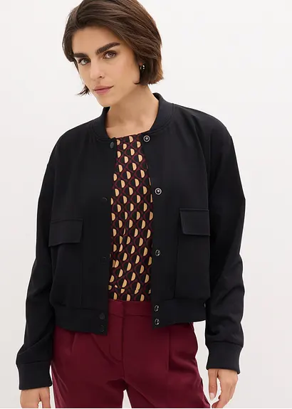 bonprix Jacke mit Knopfleiste und Taschen - schwarz - Damen Begrenzte Freigabe