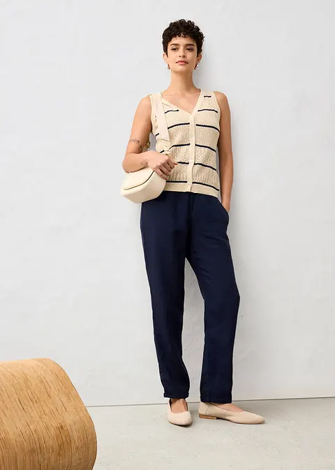 bonprix Ajour-Strickweste mit Leinenanteil - beige - Damen JETZT KAUFEN