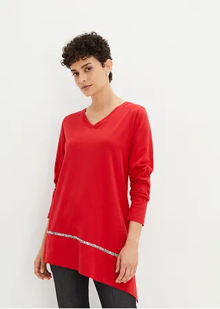 bonprix schönes Longshirt mit asymmetrischen Schnitt und Glitzer - rot Neueste Stile