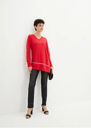 bonprix schönes Longshirt mit asymmetrischen Schnitt und Glitzer - rot Neueste Stile