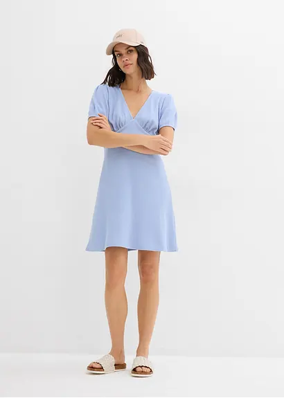 bonprix Shirtkleid aus reiner Baumwolle in Waffeloptik - blau Bis zu 65% Rabatt