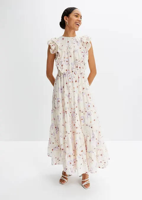 bonprix modisches Maxikleid mit Volants - beige regular Nur für heute