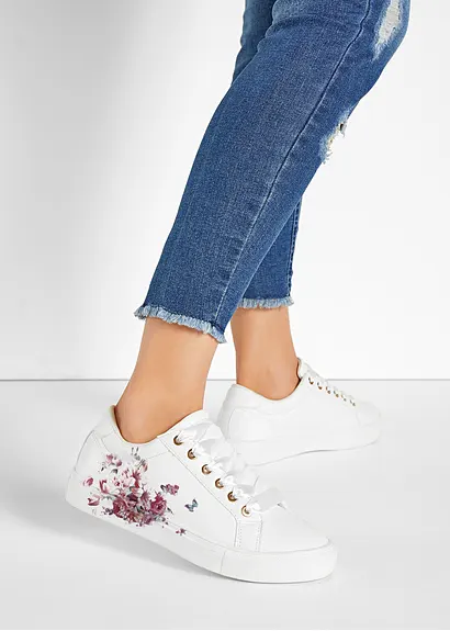 bonprix Süßer Sneaker mit Blumenprint - weiß - Damen Black Friday Preise
