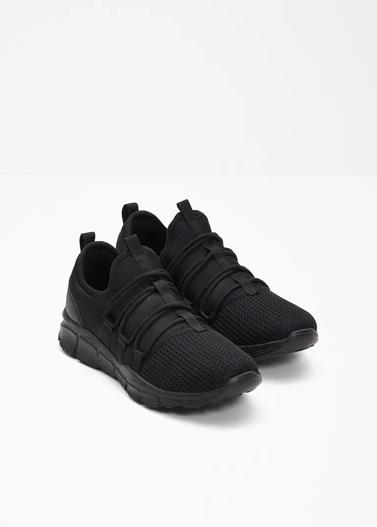 bonprix Sportlicher Sneaker mit einer aufgesetzten Schnürung - schwarz Weihnachtsangebot