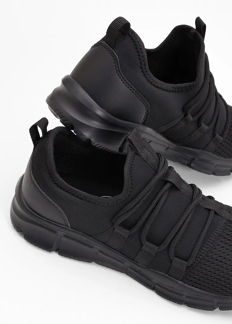 bonprix Sportlicher Sneaker mit einer aufgesetzten Schnürung - schwarz Weihnachtsangebot