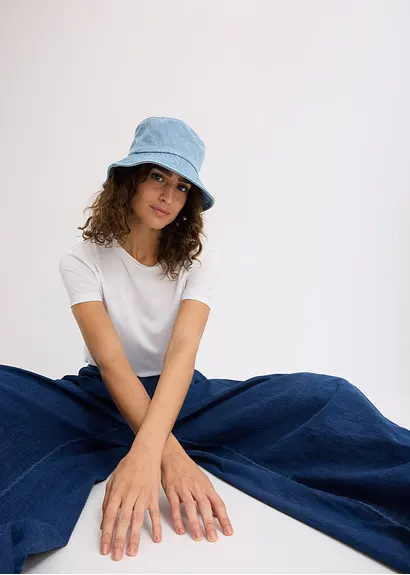 bonprix Lässiger Fischerhut im Denim Look mit Schleifenstickerei - blau Kostenloser Versand international