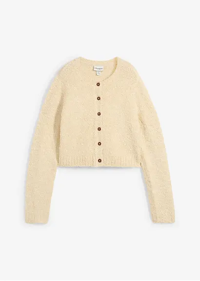bonprix Lässige Strickjacke mit Knopfleiste kurz geschnitten - beige Speichern exportieren