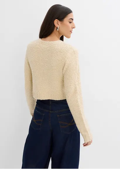bonprix Lässige Strickjacke mit Knopfleiste kurz geschnitten - beige Speichern exportieren