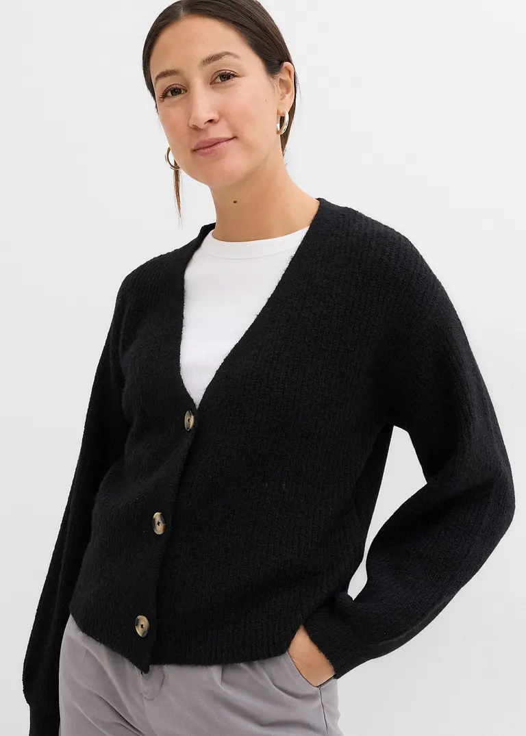 bonprix Verkürzte Strickjacke - schwarz - Damen zollfrei