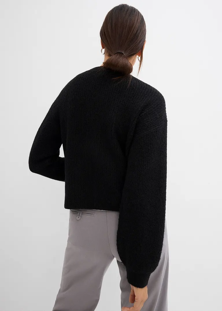 bonprix Verkürzte Strickjacke - schwarz - Damen zollfrei