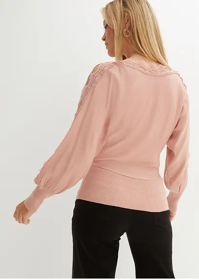 bonprix modischer Pullover mit Spitze - rosa - Damen 2025