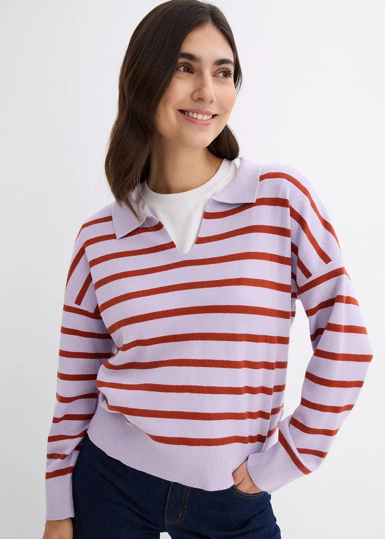 bonprix Pullover mit Kragen in Oversize-Form - lila - Damen Schlussverkauf