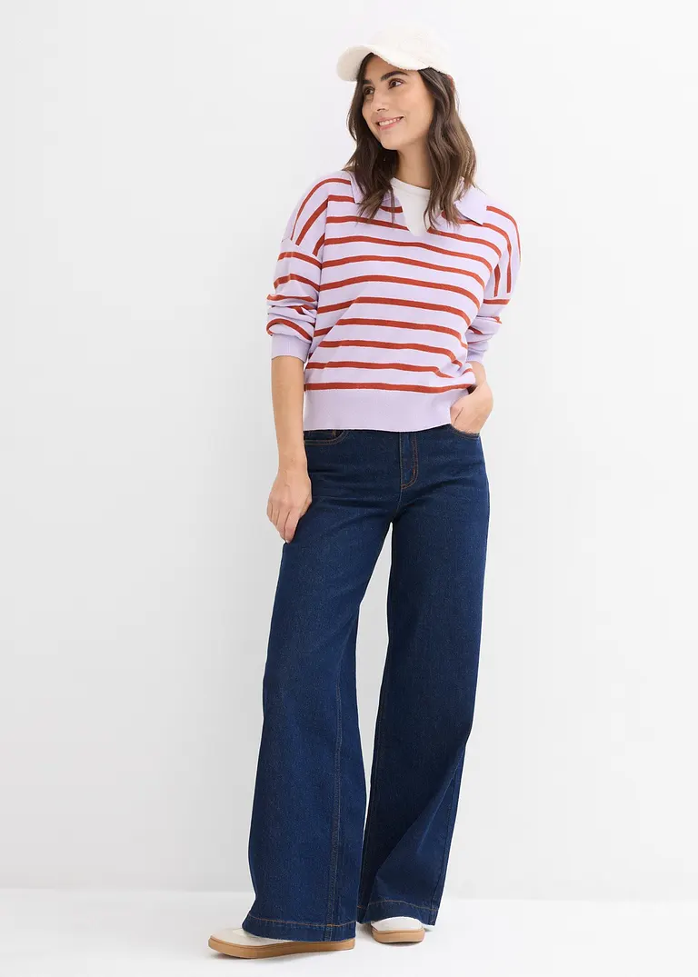 bonprix Pullover mit Kragen in Oversize-Form - lila - Damen Schlussverkauf