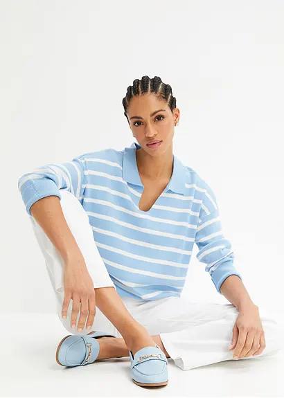 bonprix Pullover mit Kragen in Oversize-Form - blau - Damen Günstiger Verkauf