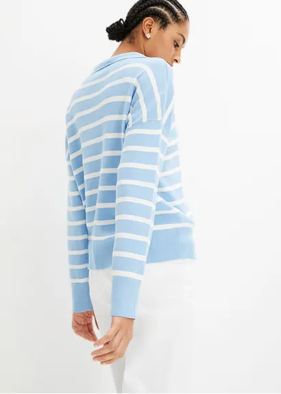 bonprix Pullover mit Kragen in Oversize-Form - blau - Damen Günstiger Verkauf