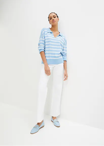 bonprix Pullover mit Kragen in Oversize-Form - blau - Damen Günstiger Verkauf
