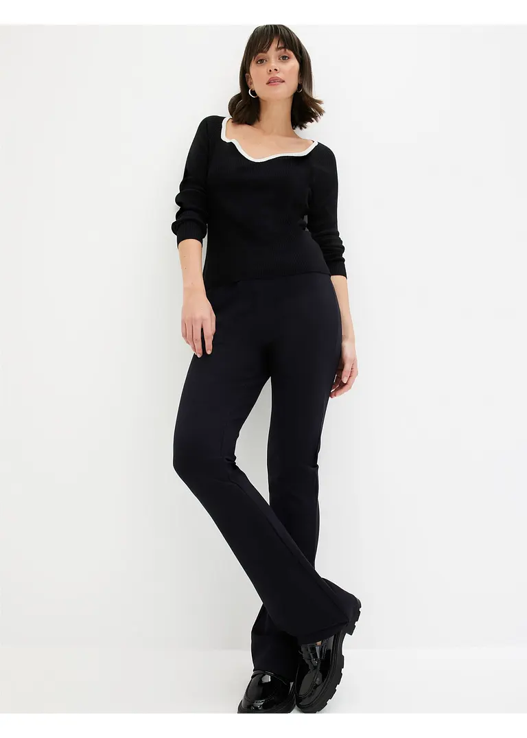 bonprix Pullover mit Kontrast-Piping am Ausschnitt - schwarz Meist gekauft