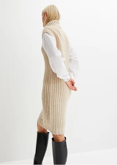 bonprix modisches Strickkleid mit Blusenärmeln und Zopfmuster. - beige Fabrik Onlineshop