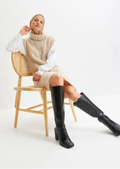 bonprix modisches Strickkleid mit Blusenärmeln und Zopfmuster. - beige Fabrik Onlineshop