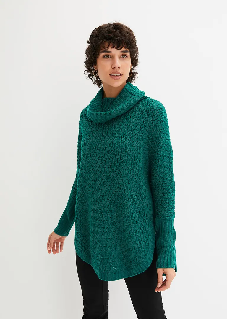 bonprix Modischer Oversize-Pullover mit Ajour-Muster sowie einem großen Rollkragen und zwei seitlichen Schlitzen Sonderangebot