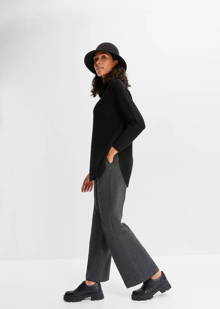 bonprix Modischer Oversize-Pullover mit Ajour-Muster sowie einem großen Rollkragen und zwei seitlichen Schlitzen Günstig kaufen