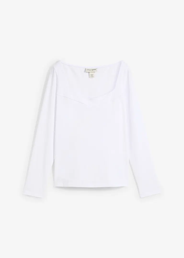 bonprix Langarm-Shirt mit modischem Ausschnitt - weiß - Damen Flash Sale