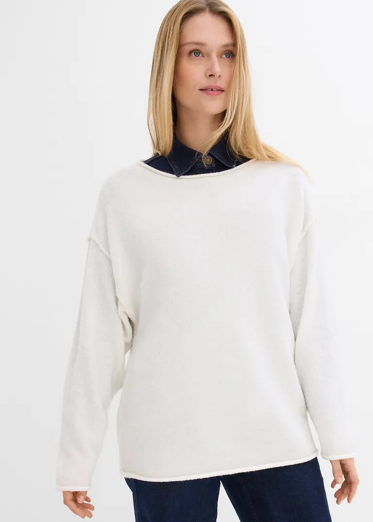 bonprix Lässiger Pullover mit weitem Ausschnitt - weiß - Damen Weihnachtsangebot