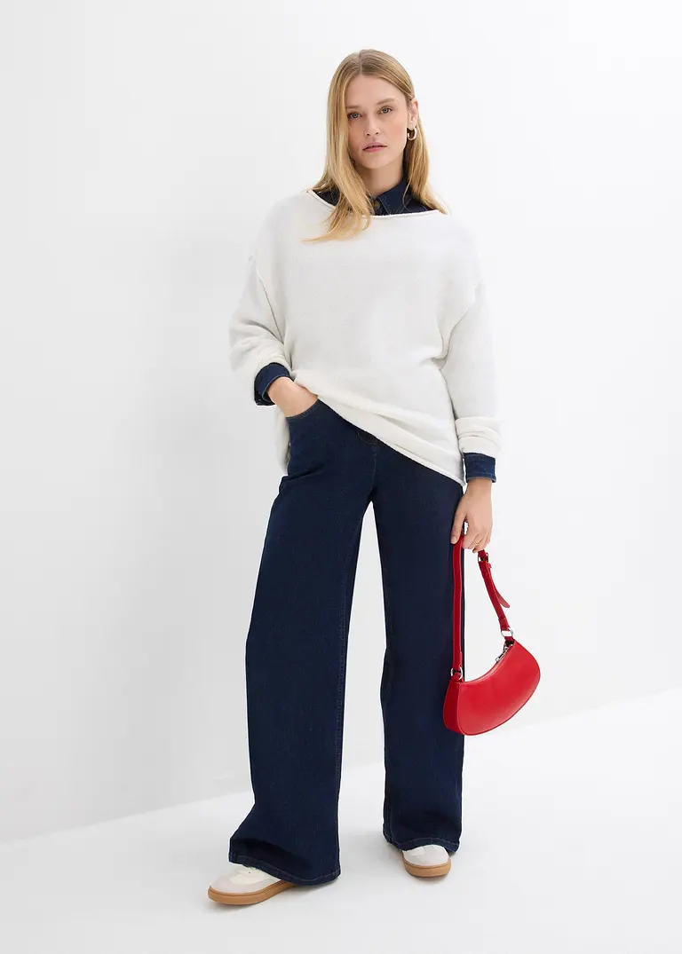 bonprix Lässiger Pullover mit weitem Ausschnitt - weiß - Damen Weihnachtsangebot