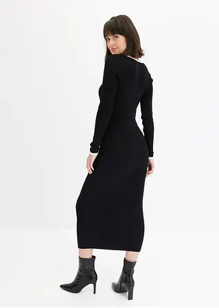 bonprix Strickkleid mit Kontrast-Abschluss am Ausschnitt - schwarz Exklusive Angebote