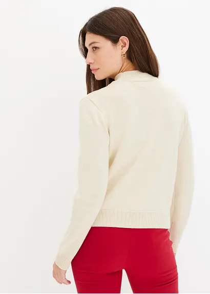 bonprix Kuscheliger Pullover mit Ajourmuster und Perlen - beige Große Rabatte