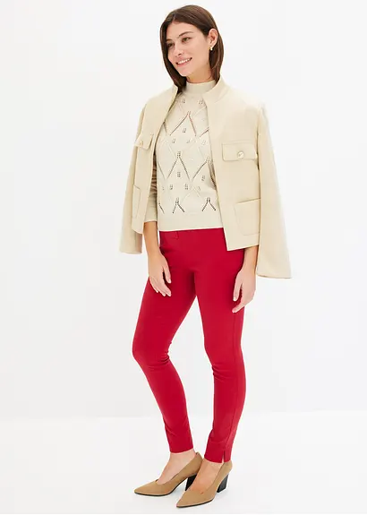 bonprix Kuscheliger Pullover mit Ajourmuster und Perlen - beige Große Rabatte