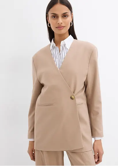 bonprix Oversize Blazer mit Taschen und Verschlussvarianten - beige Sonderangebote