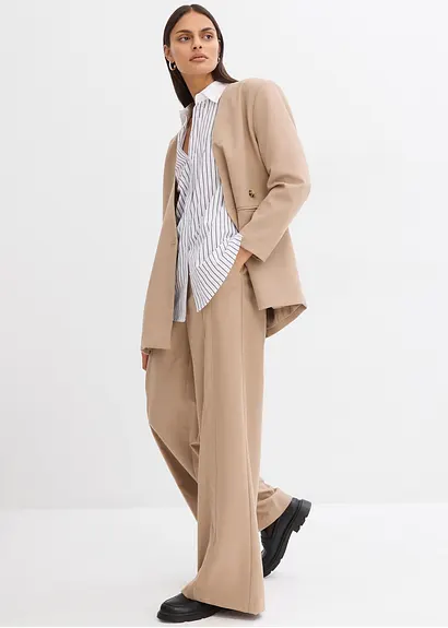 bonprix Oversize Blazer mit Taschen und Verschlussvarianten - beige Sonderangebote
