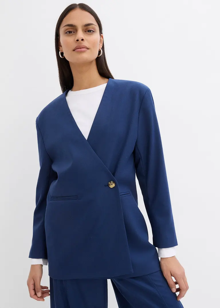 bonprix Oversize Blazer mit Taschen und Verschlussvarianten - blau Riesige Ersparnisse