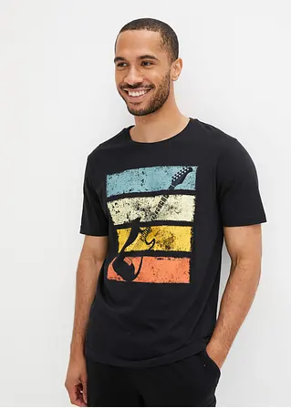 bonprix trendiges T-Shirt mit modernem Gitarren-Motiv vorne - schwarz Bis zu 60% Rabatt