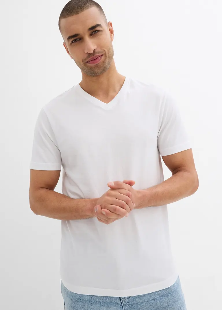 bonprix modernes T-Shirt mit V-Ausschnitt im günstigen Doppelpack - weiß Sonderangebot der Fabrik