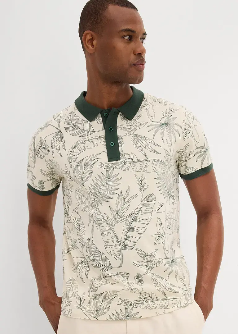 bonprix Modisch bedrucktes Jersey-Poloshirt aus reiner Baumwolle - beige Online