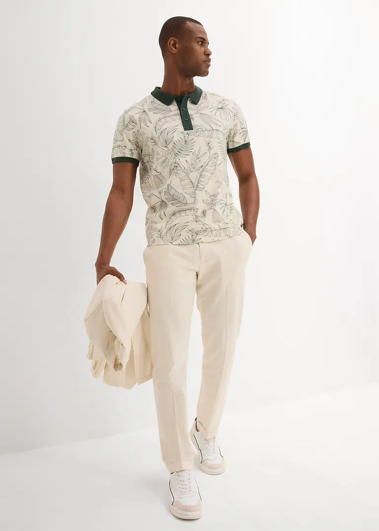 bonprix Modisch bedrucktes Jersey-Poloshirt aus reiner Baumwolle - beige Online