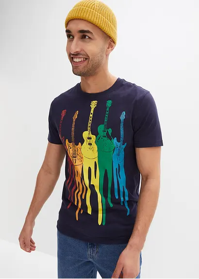 bonprix T-Shirt mit angesagtem Frontprint - blau - Herren Günstiger Verkauf