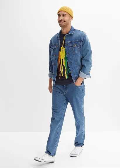 bonprix T-Shirt mit angesagtem Frontprint - blau - Herren Günstiger Verkauf