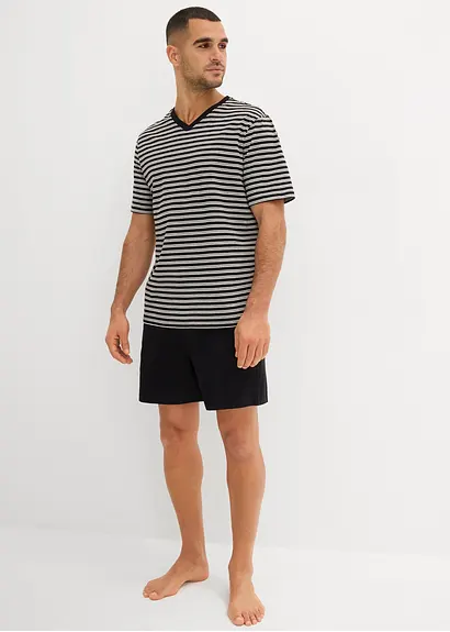 bonprix Gestreifter Shorty mit Hosentaschen - schwarz - Herren Tiefpreis